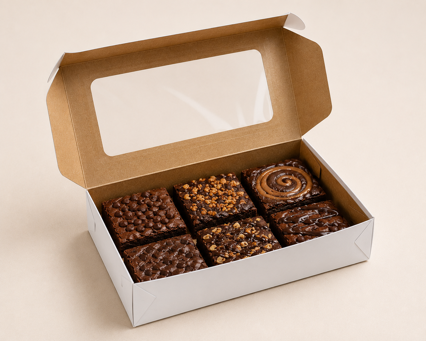 9×6×2 White Brownie Box with Clear Window | 6 Piece Brownie Box | The Box Agent