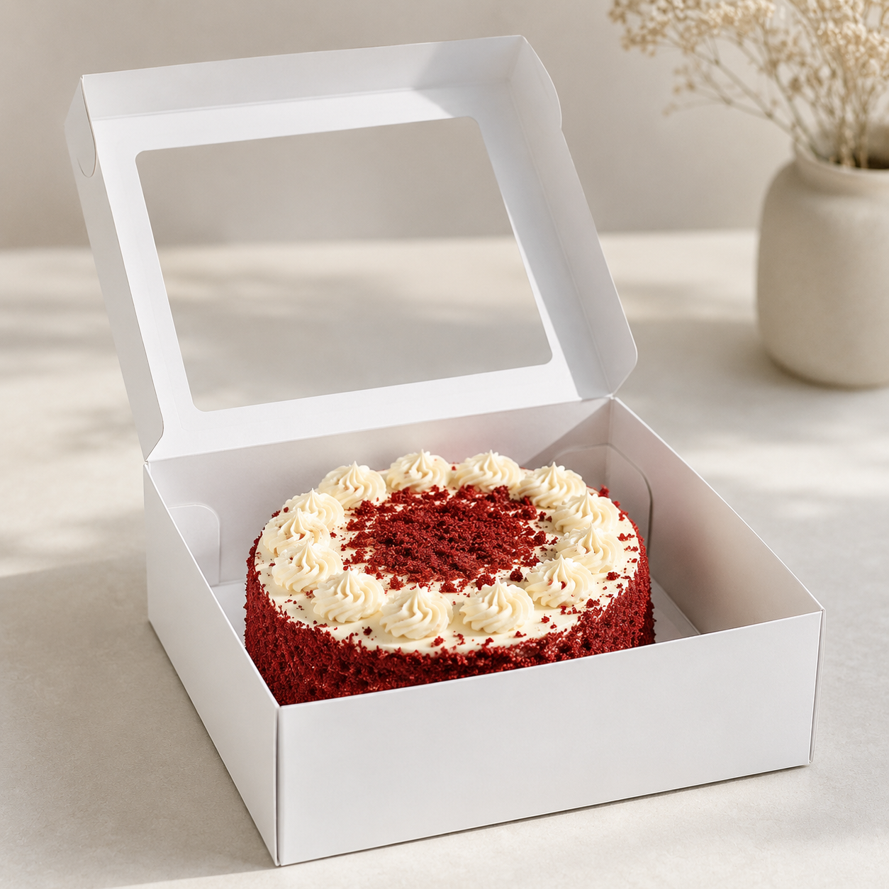 8×8×4 Inch Cake Box with Clear Window – White & Brown Kraft Options