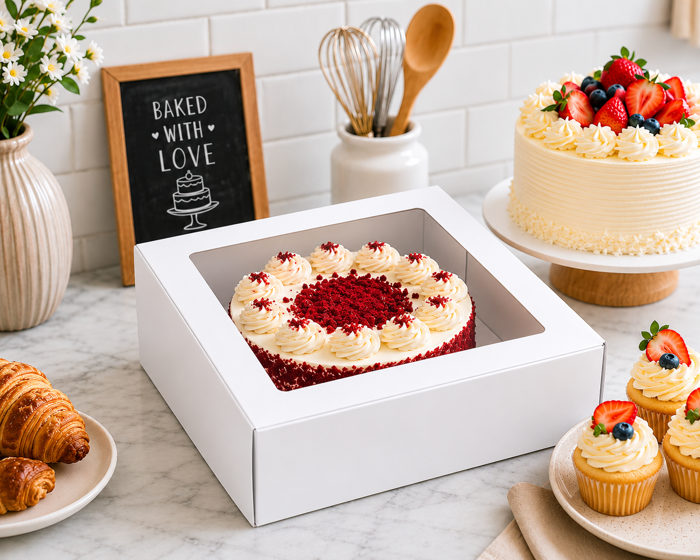 10×10×4 White Kraft Cake Box with Clear Window | The Box Agent