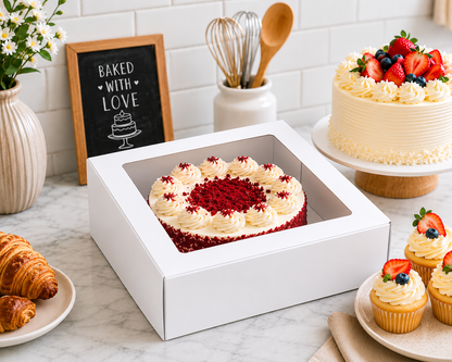 10×10×4 White Kraft Cake Box with Clear Window | The Box Agent
