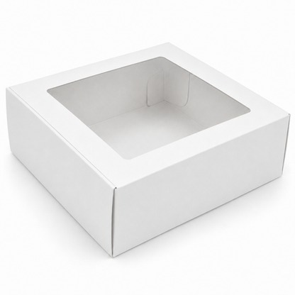 8×8×4 Inch Cake Box with Clear Window – White & Brown Kraft Options