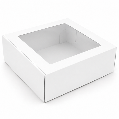 10×10×4 White Kraft Cake Box with Clear Window | The Box Agent