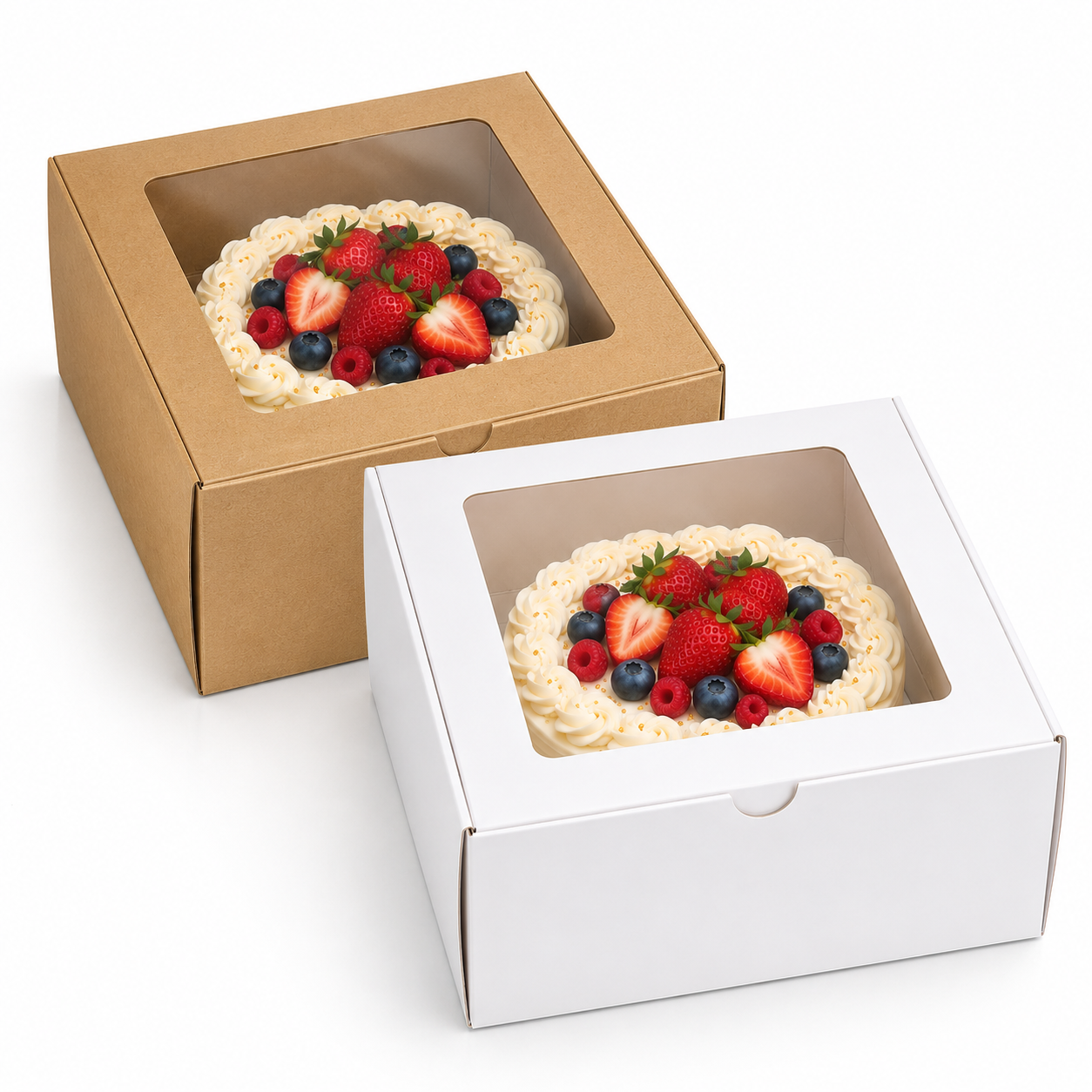8×8×4 Inch Cake Box with Clear Window – White & Brown Kraft Options
