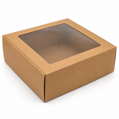10×10×4 Brown Kraft Cake Box with Clear Window | The Box Agent