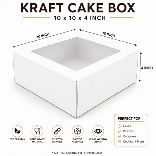 10×10×4 White Kraft Cake Box with Clear Window | The Box Agent