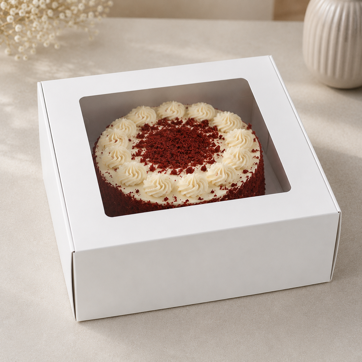 8×8×4 Inch Cake Box with Clear Window – White & Brown Kraft Options