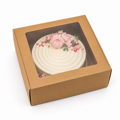 10×10×4 Brown Kraft Cake Box with Clear Window | The Box Agent